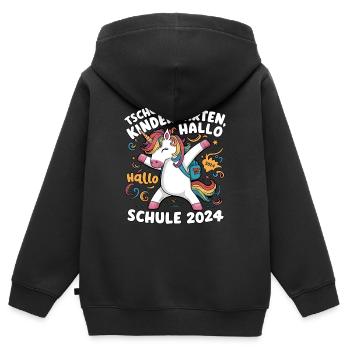 Tschüss Kindergarten Hallo Schule 2024 Einhorn - Kinder Premium Organic Zip Hoodie - Schwarz - Hinten - AI Model Kid Male (0cm)
