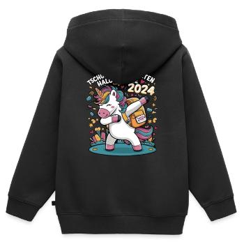 Tschüss Kindergarten Hallo Schule 2024 Einhorn - Kinder Premium Organic Zip Hoodie - Schwarz - Hinten - AI Model Kid Male (0cm)