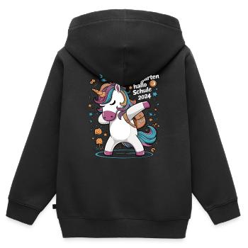 Tschüss Kindergarten Hallo Schule 2024 Einhorn - Kinder Premium Organic Zip Hoodie - Schwarz - Hinten - AI Model Kid Male (0cm)