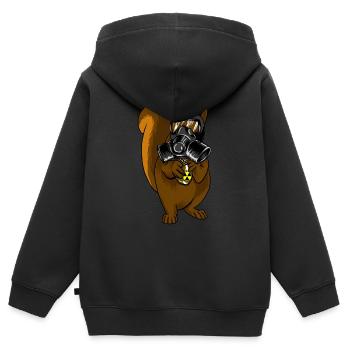 Eichhörnchen mit Gasmaske Eichel Nukleare Ikone Streifenhörnchen - Kinder Premium Organic Zip Hoodie - Schwarz - Hinten - AI Model Kid Male (0cm)