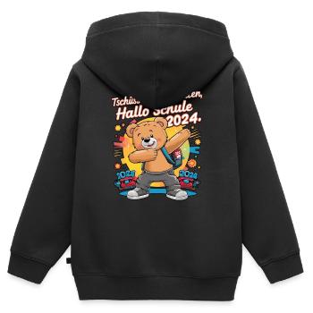 Tschüss Kindergarten Hallo Schule 2024 teddy-bär - Kinder Premium Organic Zip Hoodie - Schwarz - Hinten - AI Model Kid Male (0cm)