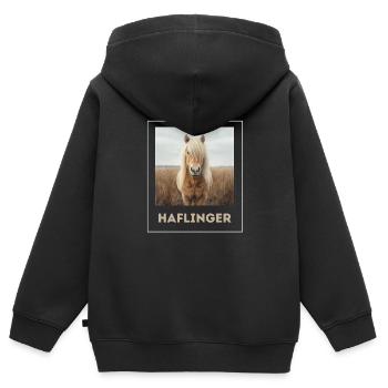 Haflinger Cheval Sucré - Sweat Premium à capuche zippé enfant bio - noir - Dos - AI Model Kid Male (0cm)