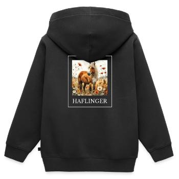 Haflinger Motif Cheval Sweet - Sweat Premium à capuche zippé enfant bio - noir - Dos - AI Model Kid Male (0cm)