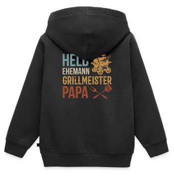 Héros, mari, maître du gril, papa - Sweat Premium à capuche zippé enfant bio - noir - Dos - AI Model Kid Male (0cm)