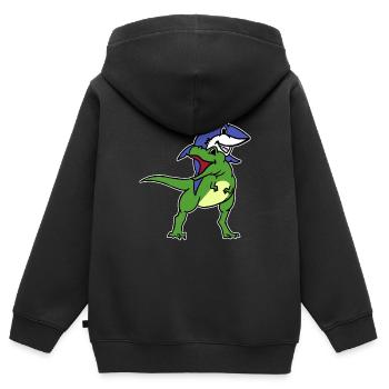 Lustige Hai Reiten T-Rex Dinosaurier Grafik Neuheit - Kinder Premium Organic Zip Hoodie - Schwarz - Hinten - AI Model Kid Male (0cm)