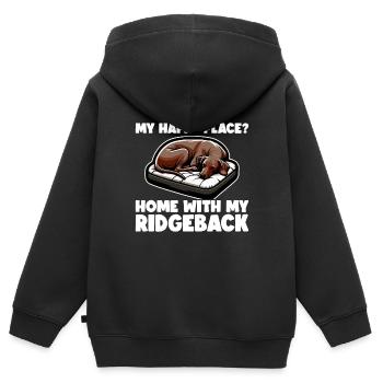 Rhodesian Ridgeback Happy Rhodesian Ridgebacks - Kinder Premium Organic Zip Hoodie - Schwarz - Hinten - AI Model Kid Male (0cm)