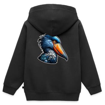 Cadeau Bec-en-sabot Cigogne Oiseau - Sweat Premium à capuche zippé enfant bio - noir - Dos - AI Model Kid Male (0cm)