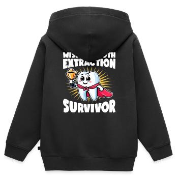 Dents de sagesse cadeau pour l’extraction des dents de sagesse - Sweat Premium à capuche zippé enfant bio - noir - Dos - AI Model Kid Male (0cm)