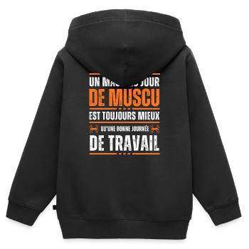 Un mauvais jour de muscu Idée cadeau - Sweat Premium à capuche zippé enfant bio - noir - Dos - AI Model Kid Male (0cm)