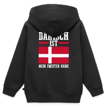 Danois Danemark - Sweat Premium à capuche zippé enfant bio - noir - Dos - AI Model Kid Male (0cm)