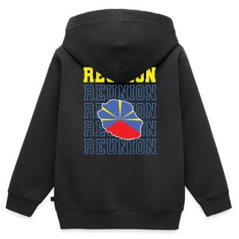 Geschenkidee Flaggenkarte La Réunion 974 - Kinder Premium Organic Zip Hoodie - Schwarz - Hinten - AI Model Kid Male (0cm)
