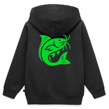 Poisson-chat, poisson-chat, poisson-chat vert, pêche au poisson, pêcheur - Sweat Premium à capuche zippé enfant bio - noir - Dos - AI Model Kid Male (0cm)