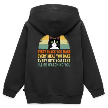 Lustige Katze Jede Mahlzeit, die du backst, jeder Snack, den du machst - Kinder Premium Organic Zip Hoodie - Schwarz - Hinten - AI Model Kid Male (0cm)