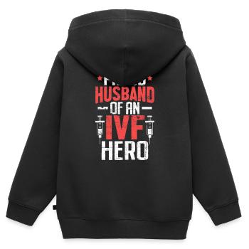 FIV Fécondation Conjugale Vitro FIV 1 sur 8 Orange - Sweat Premium à capuche zippé enfant bio - noir - Dos - AI Model Kid Male (0cm)