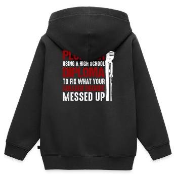 Clé tuyauteure de plomberie drôle de plombier - Sweat Premium à capuche zippé enfant bio - noir - Dos - AI Model Kid Male (0cm)