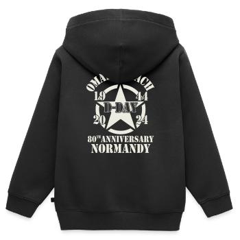 Omaha Beach 1944 D-Day 2024 80e anniversaire - Sweat Premium à capuche zippé enfant bio - noir - Dos - AI Model Kid Male (0cm)