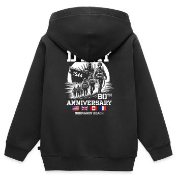 80. Geburtstag der Landung am Strand der Normandie - Kinder Premium Organic Zip Hoodie - Schwarz - Hinten - AI Model Kid Male (0cm)