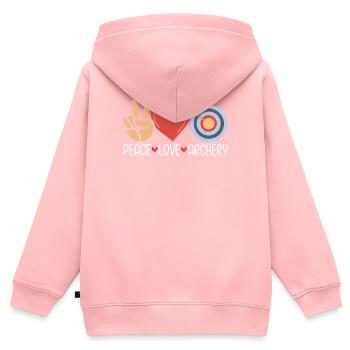 Peace Love Bogenschießen Jagd Compound Bogen Lustig - Kinder Premium Organic Zip Hoodie - Rosa - Hinten - AI Model Kid Female (0cm)