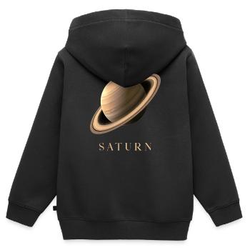 Saturn Planet Weltraum Kosmologie Astronomie - Kinder Premium Organic Zip Hoodie - Schwarz - Hinten - AI Model Kid Male (0cm)