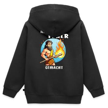 NEANDERTHAL I MADE A FIRE - Kids Premium Organic Zip-up Hoodie - black - Back - AI Model Kid Male (0cm)