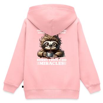 matin grouch café drôle de dicton paresseux - Sweat Premium à capuche zippé enfant bio - rose - Dos - AI Model Kid Female (0cm)