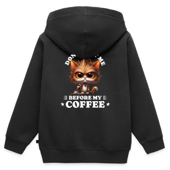 Morgenmuffel Kaffee Anti Frühaufsteher cat - Kinder Premium Organic Zip Hoodie - Schwarz - Hinten - AI Model Kid Male (0cm)