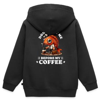 Morgenmuffel Kaffee Anti Frühaufsteher fish - Kinder Premium Organic Zip Hoodie - Schwarz - Hinten - AI Model Kid Male (0cm)