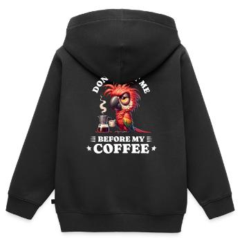 Morgenmuffel Kaffee Anti Frühaufsteher parrot - Kinder Premium Organic Zip Hoodie - Schwarz - Hinten - AI Model Kid Male (0cm)