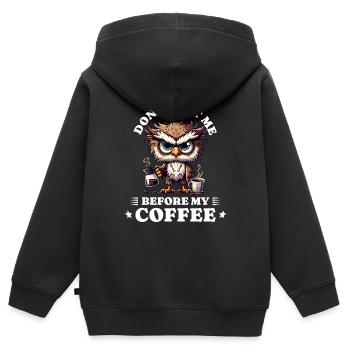 Morgenmuffel Kaffee Anti Frühaufsteher owl - Kinder Premium Organic Zip Hoodie - Schwarz - Hinten - AI Model Kid Male (0cm)