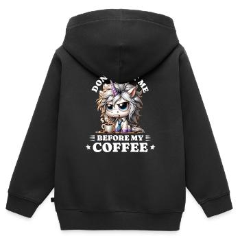 Morgenmuffel Kaffee Anti Frühaufsteher unicorn - Kinder Premium Organic Zip Hoodie - Schwarz - Hinten - AI Model Kid Male (0cm)