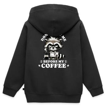 Morgenmuffel Kaffee Anti Frühaufsteher racoon - Kinder Premium Organic Zip Hoodie - Schwarz - Hinten - AI Model Kid Male (0cm)