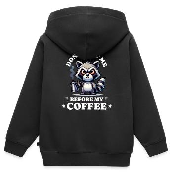 Morgenmuffel Kaffee Anti Frühaufsteher racoon - Kinder Premium Organic Zip Hoodie - Schwarz - Hinten - AI Model Kid Male (0cm)