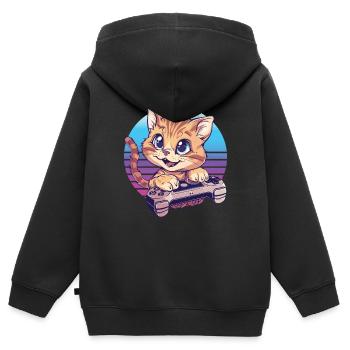 Cat gaming retro background - Kids Premium Organic Zip-up Hoodie - black - Back - AI Model Kid Male (0cm)