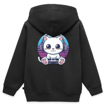 Cat gaming retro background - Kids Premium Organic Zip-up Hoodie - black - Back - AI Model Kid Male (0cm)