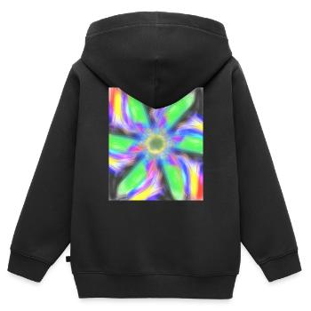 Fleur abstraite psychédélique - Sweat Premium à capuche zippé enfant bio - noir - Dos - AI Model Kid Male (0cm)