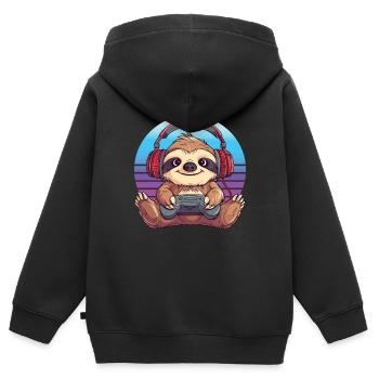 Faultier gaming Retro - Kinder Premium Organic Zip Hoodie - Schwarz - Hinten - AI Model Kid Male (0cm)