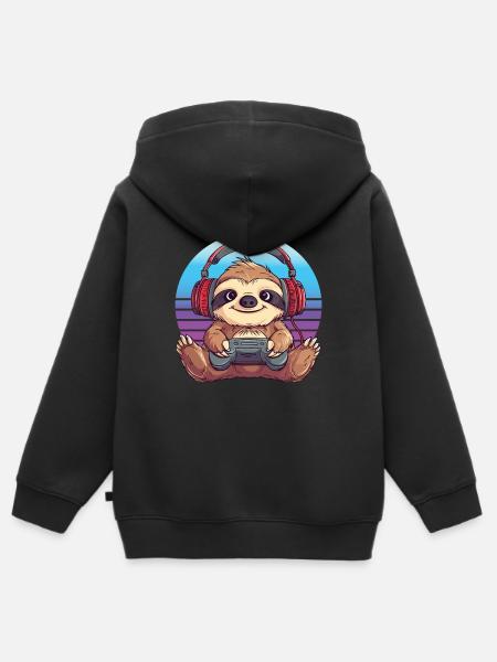Faultier gaming Retro - Kinder Premium Organic Zip Hoodie - Schwarz