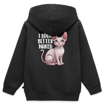 Ich sehe besser aus Nackt Sphynx Katze Felllos Haarlos - Kinder Premium Organic Zip Hoodie - Schwarz - Hinten - AI Model Kid Male (0cm)