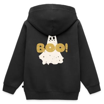 Retro vintage text Boo in gold. Halloween Ghost - Kids Premium Organic Zip-up Hoodie - black - Back - AI Model Kid Male (0cm)