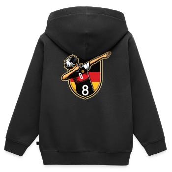 8 Jahre Junge Fussball Schwarz Rot Gold - Kinder Premium Organic Zip Hoodie - Schwarz - Hinten - AI Model Kid Male (0cm)