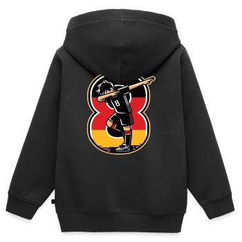 8 Jahre Junge Fussball Schwarz Rot Gold - Kinder Premium Organic Zip Hoodie - Schwarz - Hinten - AI Model Kid Male (0cm)