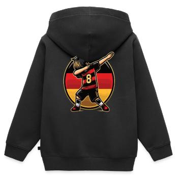 8 Jahre Junge Fussball Schwarz Rot Gold - Kinder Premium Organic Zip Hoodie - Schwarz - Hinten - AI Model Kid Male (0cm)