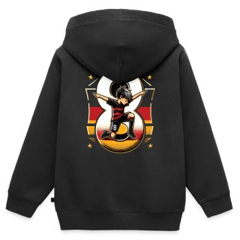 8 Jahre Junge Fussball Schwarz Rot Gold - Kinder Premium Organic Zip Hoodie - Schwarz - Hinten - AI Model Kid Male (0cm)