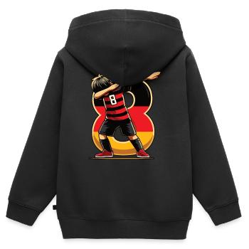 8 Jahre Junge Fussball Schwarz Rot Gold - Kinder Premium Organic Zip Hoodie - Schwarz - Hinten - AI Model Kid Male (0cm)