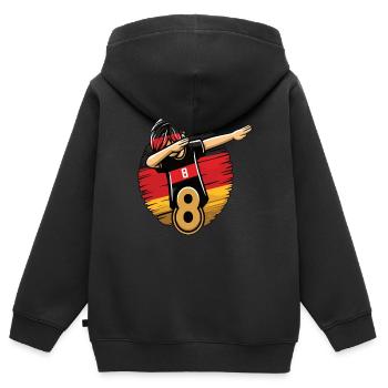8 Jahre Junge Fussball Schwarz Rot Gold - Kinder Premium Organic Zip Hoodie - Schwarz - Hinten - AI Model Kid Male (0cm)