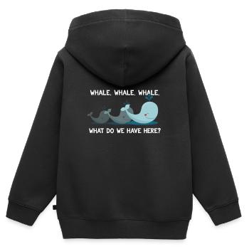 Wal Wal Wal Wal Was haben wir hier lustiges Wortspiel - Kinder Premium Organic Zip Hoodie - Schwarz - Hinten - AI Model Kid Male (0cm)