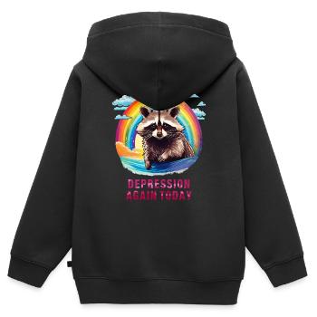 WASCHBÄR DEPRESSION AGAIN TODAY - Kinder Premium Organic Zip Hoodie - Schwarz - Hinten - AI Model Kid Male (0cm)