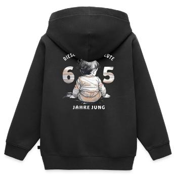 KIND 65. GEBURTSTAG - Kinder Premium Organic Zip Hoodie - Schwarz - Hinten - AI Model Kid Male (0cm)