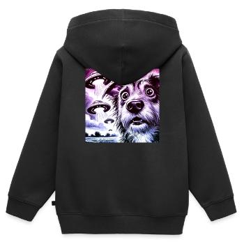 UFO Encounter Shocked Dog & Alien Invasion Design - Kinder Premium Organic Zip Hoodie - Schwarz - Hinten - AI Model Kid Male (0cm)