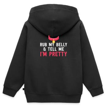 Reibe meinen Bauch und sag mir, dass ich hübsch bin - Lustige Hauskatze - Kinder Premium Organic Zip Hoodie - Schwarz - Hinten - AI Model Kid Male (0cm)